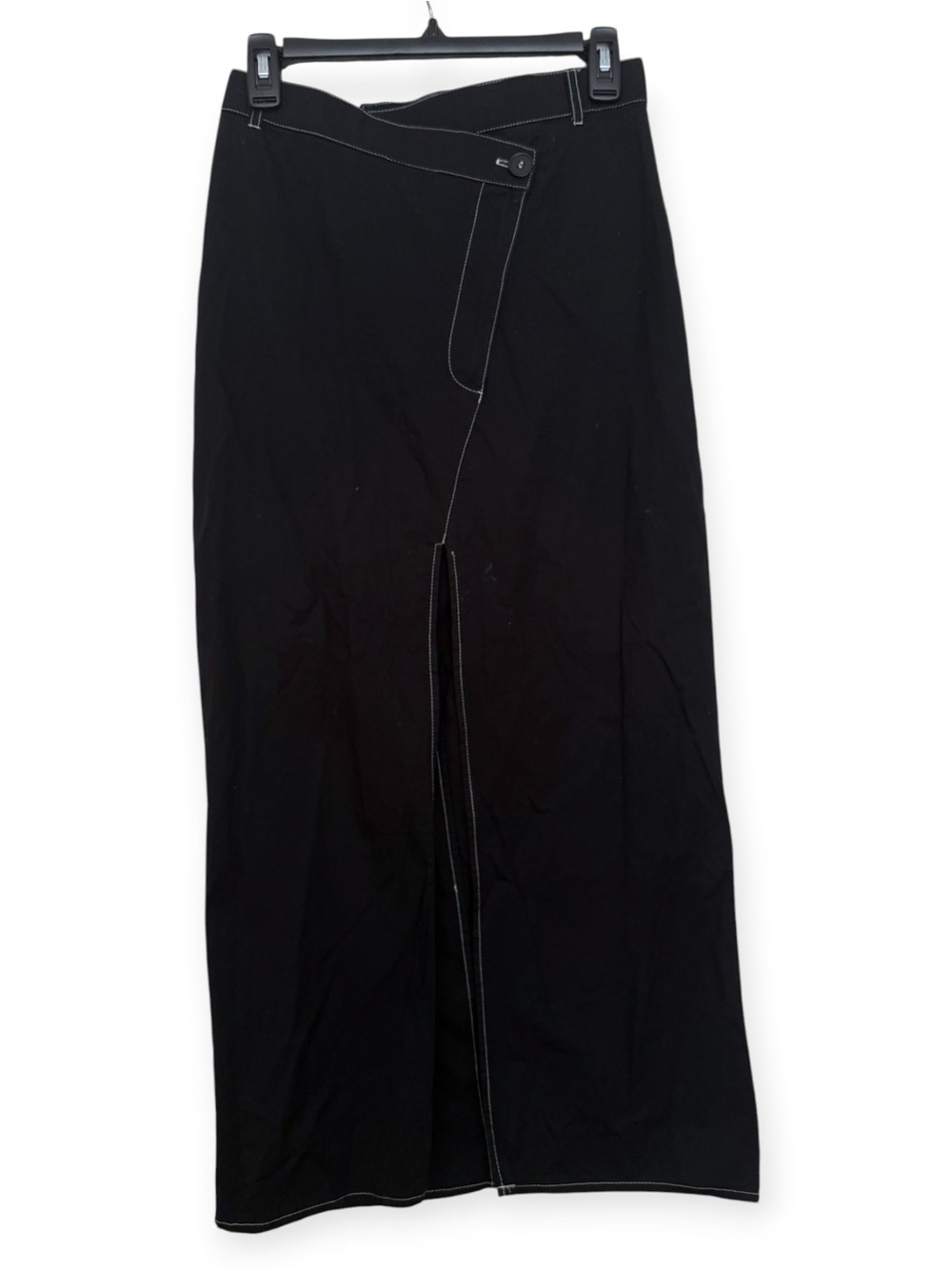 Zara Asymmetric Long Midi Skirt Black Size S Small Slit Pencil Topstitch
